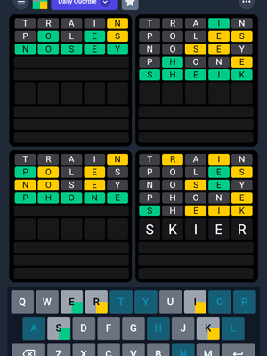 Screenshot of a Quordle game