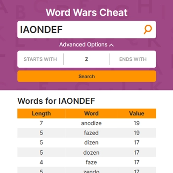 Word Wars Cheat solver answers